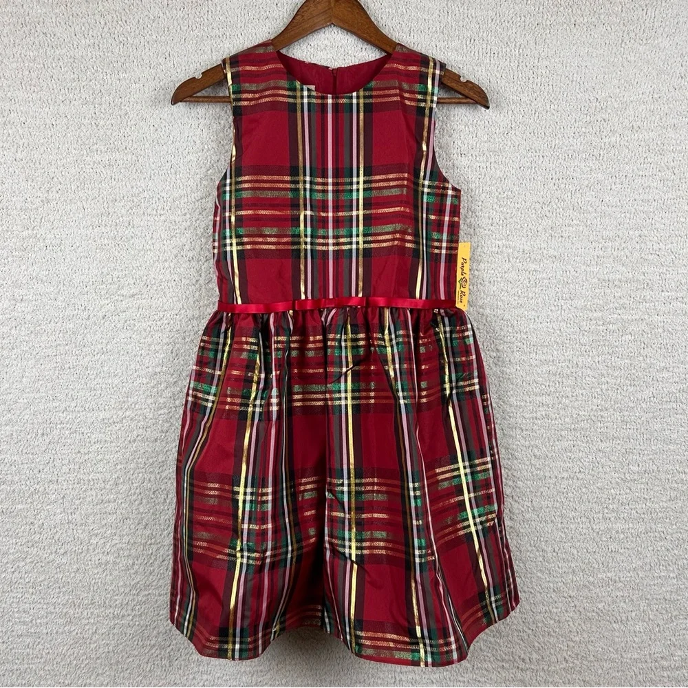 Purple Rose Dress Girls 16 Red Plaid Holiday Fit & Flare Sleeveless Zip